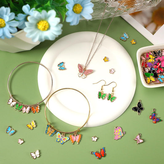 MARFOREVER 120 Pieces Butterfly Ornaments For Jewelry Making, All Kinds Of Gold Enamel Butterfly Pendants For DIY Necklaces, Brracelets, Earrings, Jewelry Making Supplies-Selling On Amazon Is Prohibit