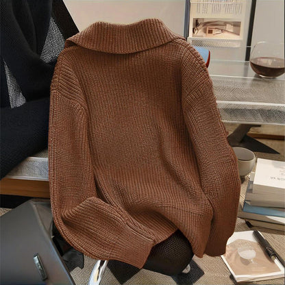 Plus Size Women's Solid Color Single-Breasted Ribbed Knit Cardigan - Long Sleeve Fall&Winter Sweater