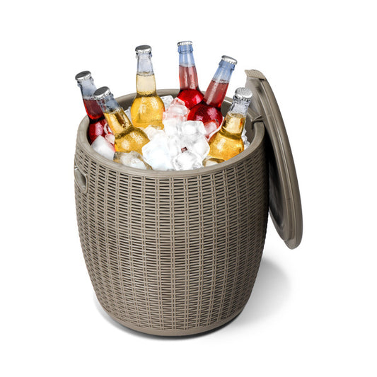 9.5 Gallon Taupe Rattan Barrel Plastic Side Table