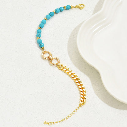 A Creative And Luxurious Instagram Style Double Ring Turquoise Multi Chain Mixed Bead Bracelet For Women's Vacation And Date Gifts